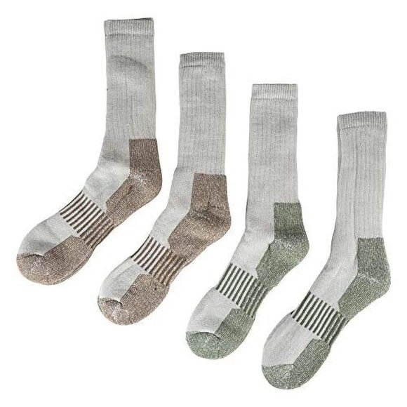 Hot Feet Men's Active Work & Outdoor 4 Pack Socks Gray w/ Green & Brown Bands - Picture 2 of 2